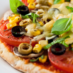 Vegetable pizza with mushrooms