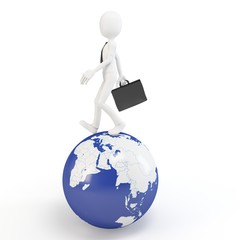 3d man business walking on earth globe