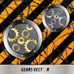 Metal plate and gears vector on dirty grunge