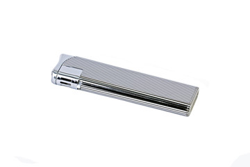 Elegant silver gas cigarette lighter, isolated on white