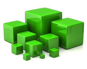 Fototapeta na wymiar Lot of green cubes isolated on white background