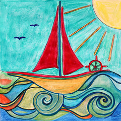 Boat for children room. Original drawing.