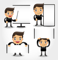 set of funny cartoon office worker icon