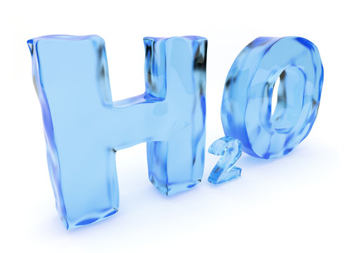 H2O water letters. Isolated, 3D illustration