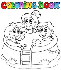 Livre de coloriage avec des enfants dans la piscine