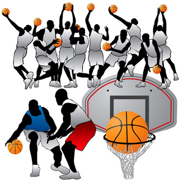 Basketball players silhouettes set