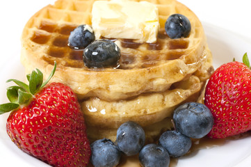 Breakfast with Waffles and Fruit Closeup