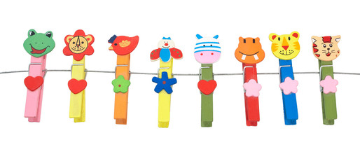 Wooden clothes pin multi-colored animals.