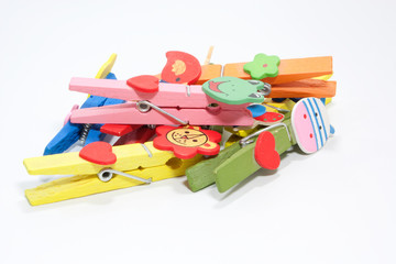 Wooden clothes pin multi-colored animals.