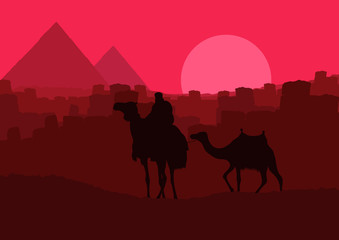 Fototapeta na wymiar Bedouin camel caravan in wild africa