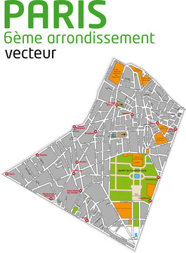 PLAN PARIS 6&egrave;me Arrondissement - vecteur