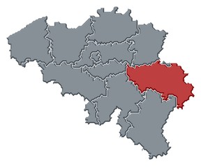 Map of Belgium, Liège highlighted
