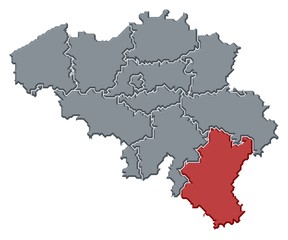 Map of Belgium, Luxembourg highlighted