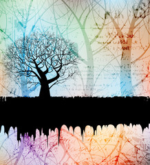 Creative grungy banner with tree silhouette. eps10