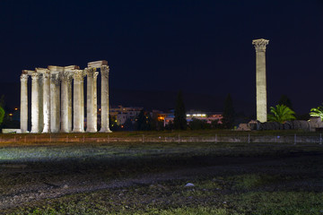 Temple of Olympian Zeus in Athens Greece by night