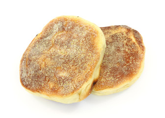 Raisin muffins on white background