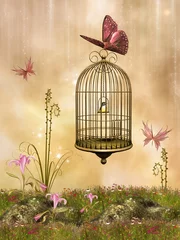 Papier Peint photo Oiseaux en cages mon monde 912