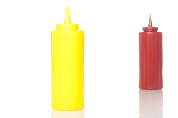 A mustard and ketchup bottle