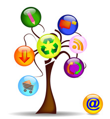 Illustration with tree and the main business icons