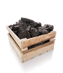 Coal in a wooden box