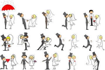 набор свадебных фотографий, жених и невеста в любви