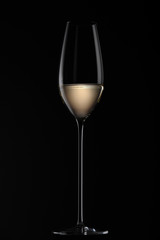 sparkling wine glass isolated on black background