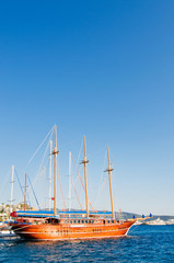 Beautiful yachts at coast Aegean sea.