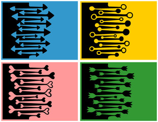 background frames with arrows, heart circles and flowers