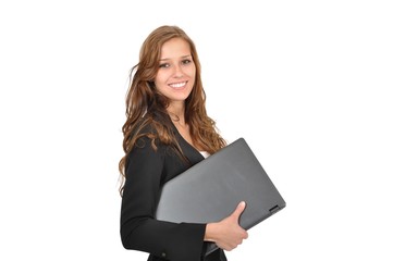 Auszubildende mit Laptop seitlich