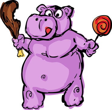 Cute fat greedy hippo