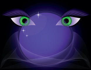 magic crystal ball and eyes on abstract backgrounds