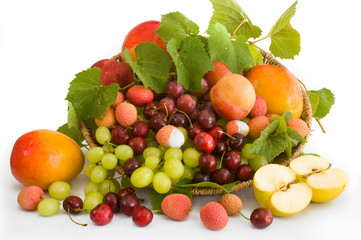 isolated mango,cherry,lichi and grape
