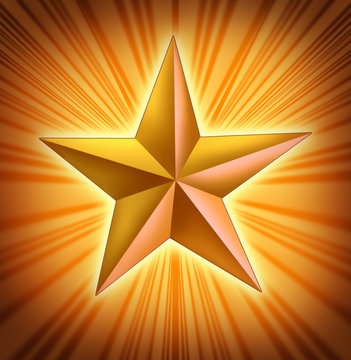 Gold star with starburst light blast