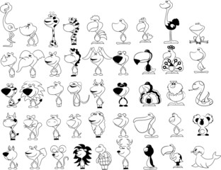векторный набор различных милых животных, черно-белой окраской