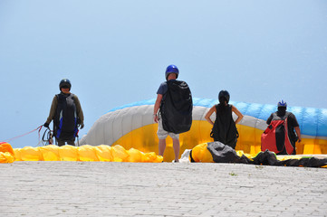group of paragliders