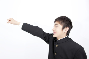 ガッツポーズの中学生男子