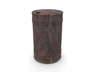 Old rusty metal barrel on white isolated