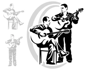 Crédence de cuisine en verre imprimé Groupe de musique deux homme joue sur une guitare