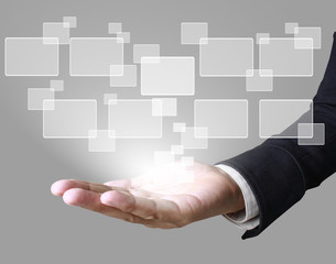 hand pushing on a touch screen interface