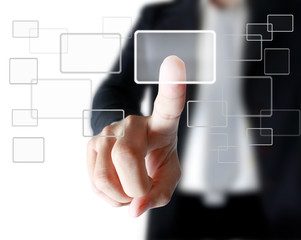 hand pushing on a touch screen interface