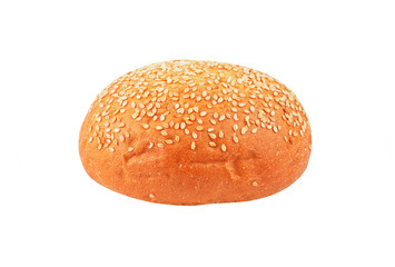 Bun with sesame, isolated on white background