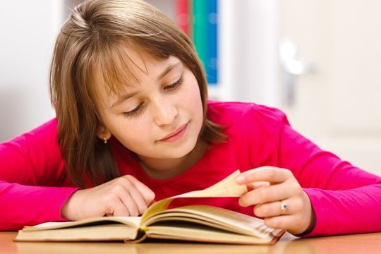 Schoolgirl Reading In Classroom