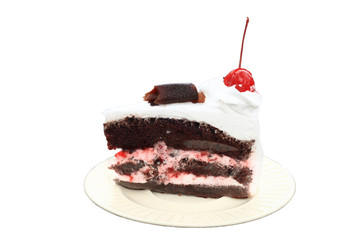 Chocolate cake on a plate isolated