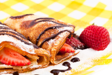 Pancakes with the strawberries