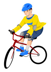 Fototapeta premium Vector illustration of a boy riding a bicycle