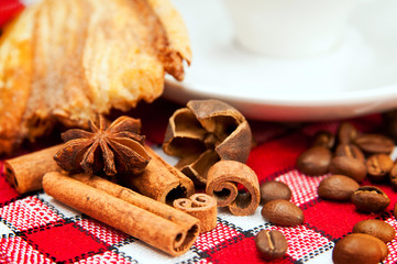 bun, coffee and cinnamon