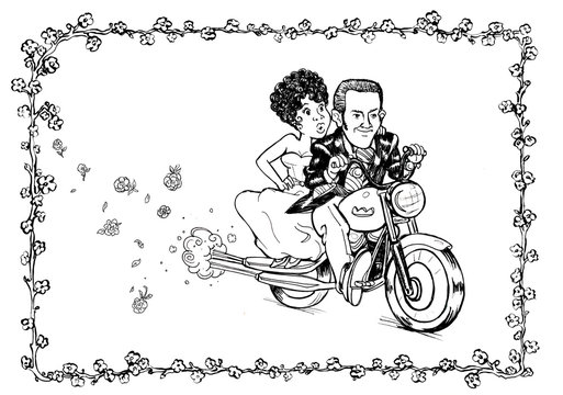 groom bride motorcycle