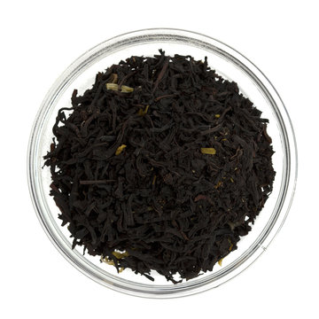 Black Tea Leaves In A Glass Bowl