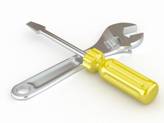 Wrench and screwdriver. Tools. 3d