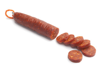 Sliced Spanish chorizo sausage
